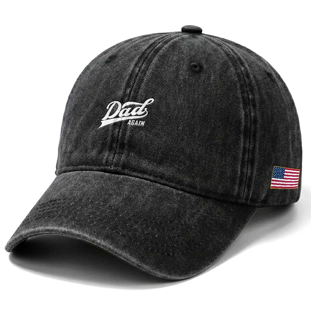 Promoted To Dad Again Washed Cotton Baseball Cap Funny Daddy Again Pregnancy Announcement