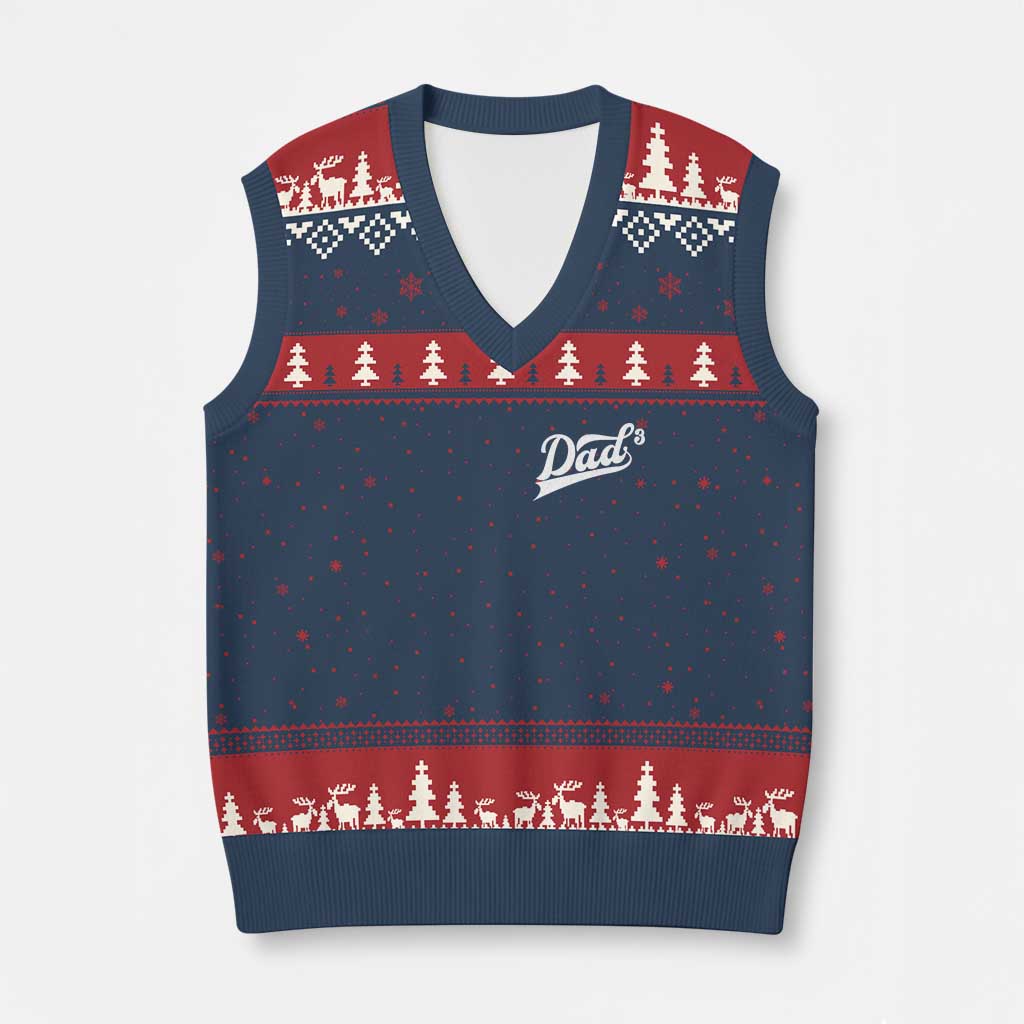 Dad Of Three V-Neck Knit Sweater Vest Funny Daddy Cubed Promoted for The Third Time