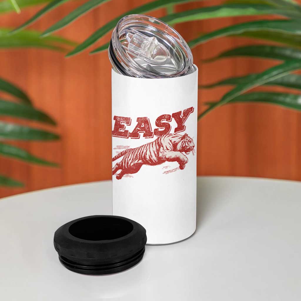 Easy Tiger 4 in 1 Can Cooler Tumbler Vintage Distressed Tiger Trendy Grunge Indie Boho