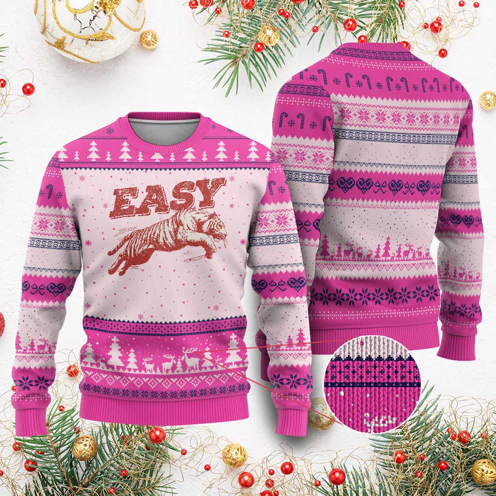Easy Tiger Ugly Christmas Sweater Vintage Distressed Tiger Trendy Grunge Indie Boho