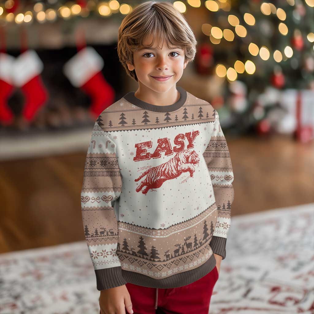Easy Tiger Ugly Christmas Sweater Vintage Distressed Tiger Trendy Grunge Indie Boho