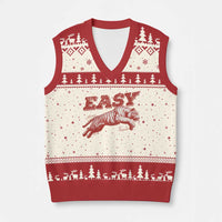 Easy Tiger V-Neck Knit Sweater Vest Vintage Distressed Tiger Trendy Grunge Indie Boho