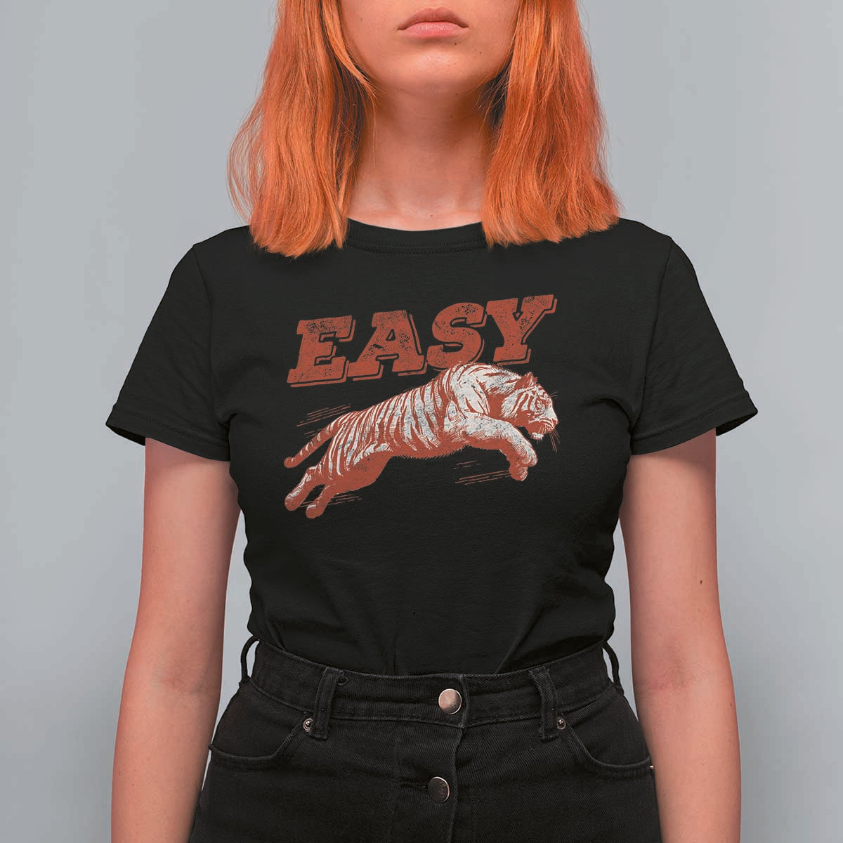 Easy Tiger T Shirt For Women Vintage Distressed Tiger Trendy Grunge Indie Boho