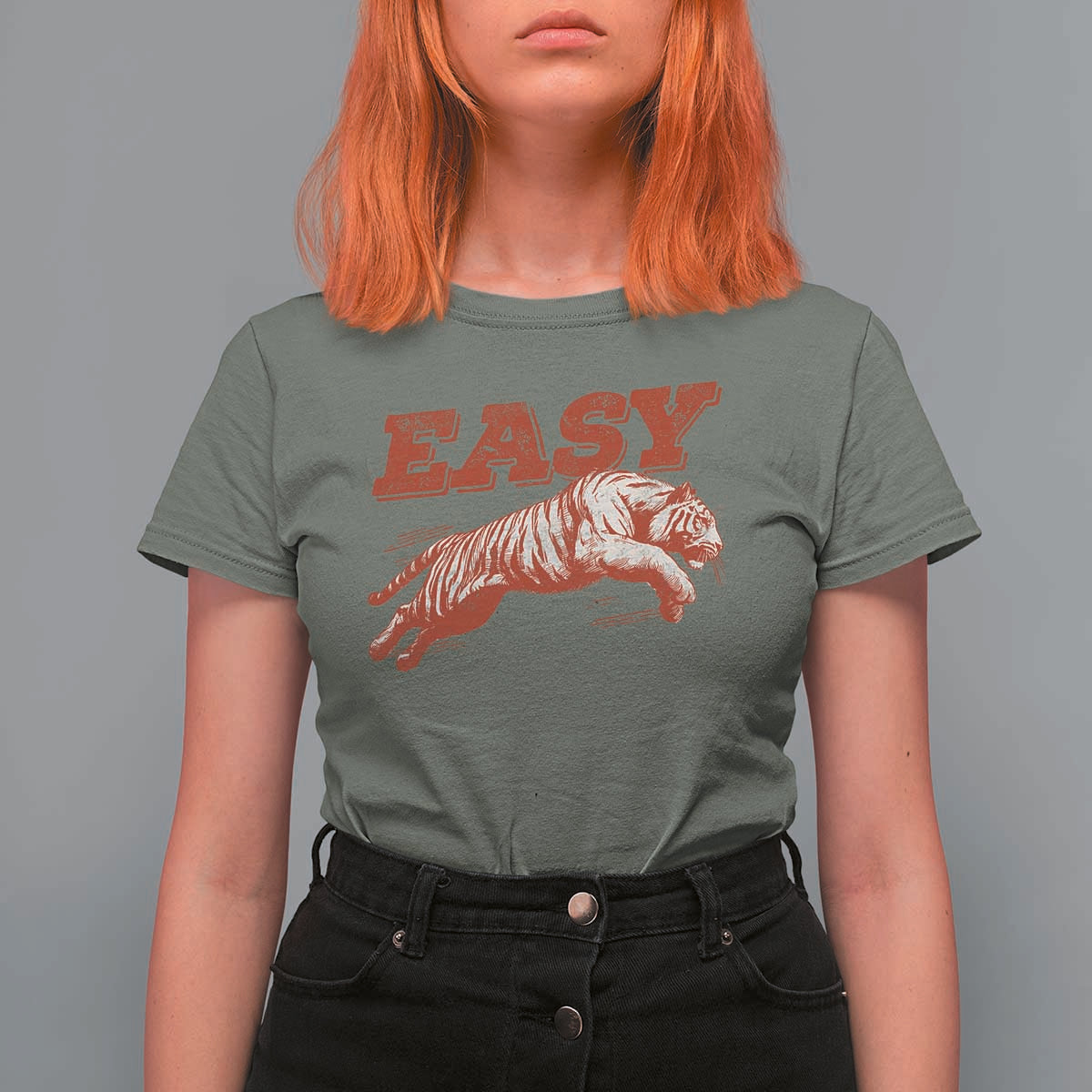 Easy Tiger T Shirt For Women Vintage Distressed Tiger Trendy Grunge Indie Boho
