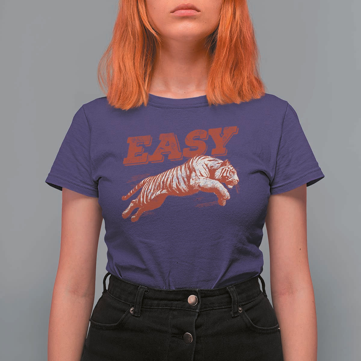 Easy Tiger T Shirt For Women Vintage Distressed Tiger Trendy Grunge Indie Boho