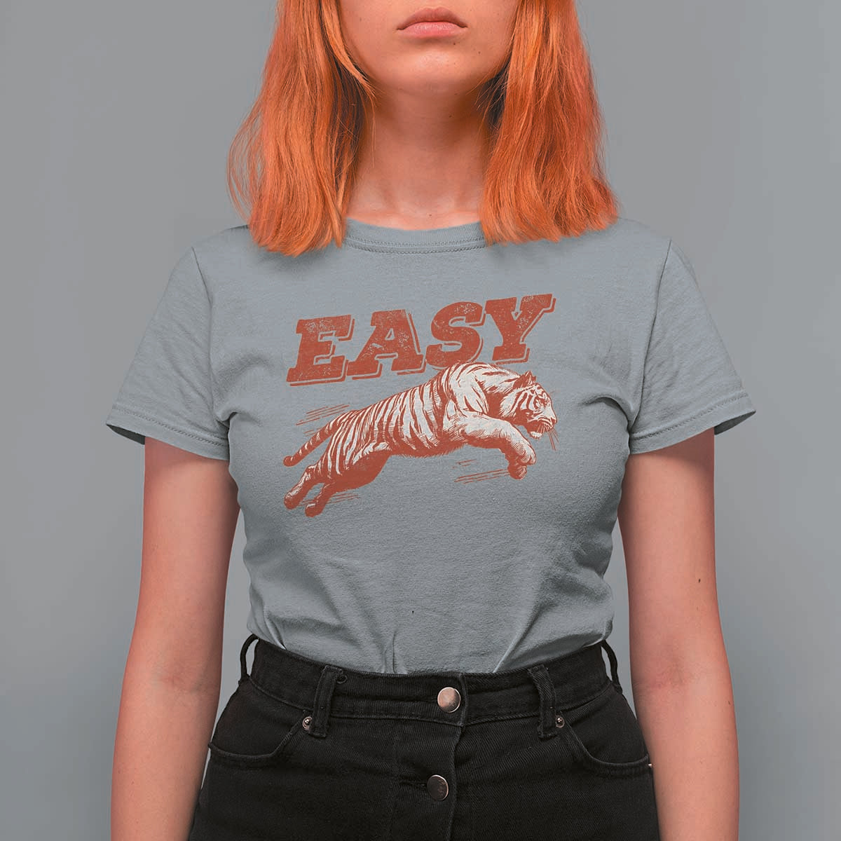 Easy Tiger T Shirt For Women Vintage Distressed Tiger Trendy Grunge Indie Boho
