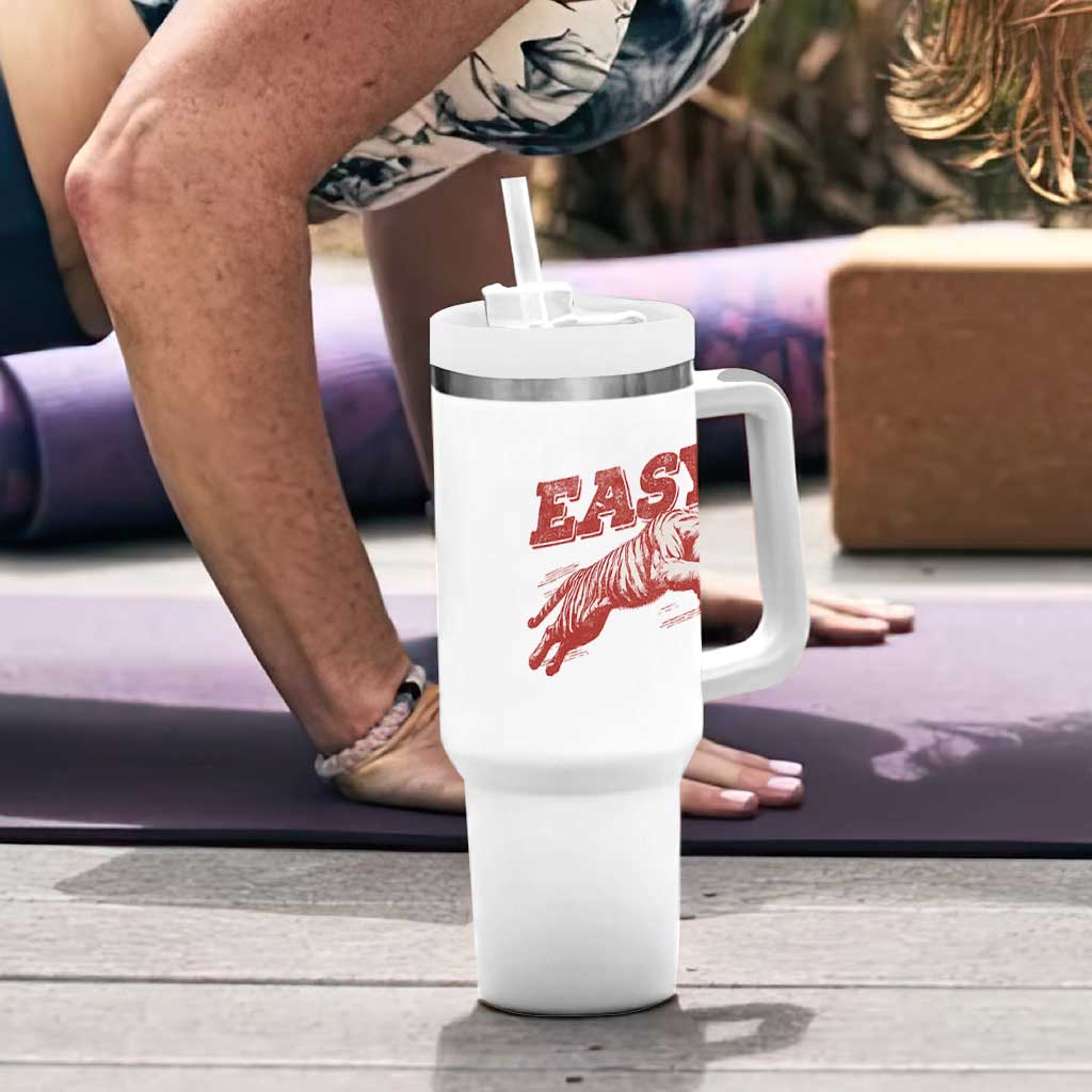 Easy Tiger Tumbler With Handle Vintage Distressed Tiger Trendy Grunge Indie Boho