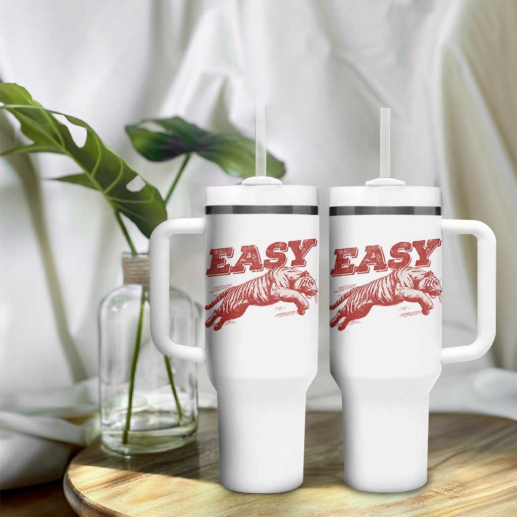 Easy Tiger Tumbler With Handle Vintage Distressed Tiger Trendy Grunge Indie Boho