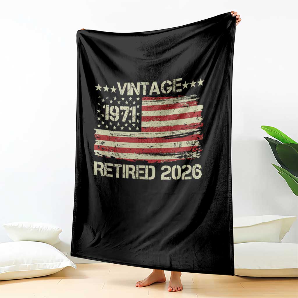 55th Birthday Retirement Throw Blanket Vintage 1971 Retired 2026 American Flag