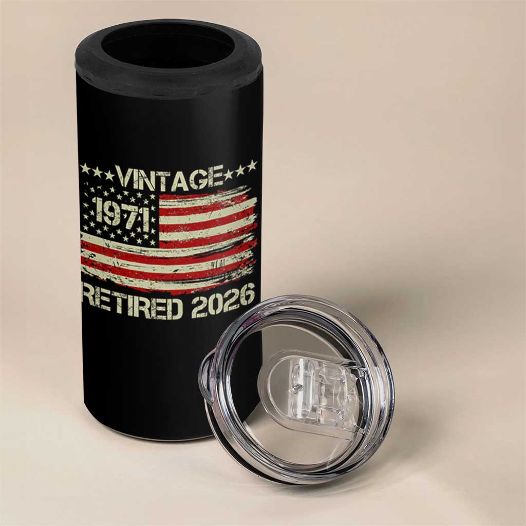 55th Birthday Retirement 4 in 1 Can Cooler Tumbler Vintage 1971 Retired 2026 American Flag