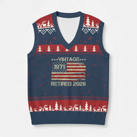 55th Birthday Retirement V-Neck Knit Sweater Vest Vintage 1971 Retired 2026 American Flag