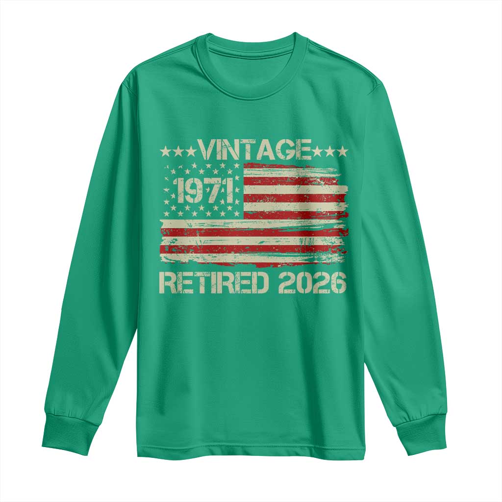 55th Birthday Retirement Long Sleeve Shirt Vintage 1971 Retired 2026 American Flag
