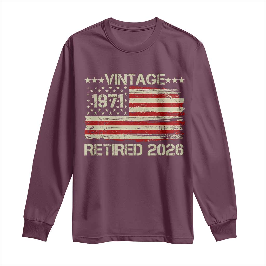 55th Birthday Retirement Long Sleeve Shirt Vintage 1971 Retired 2026 American Flag
