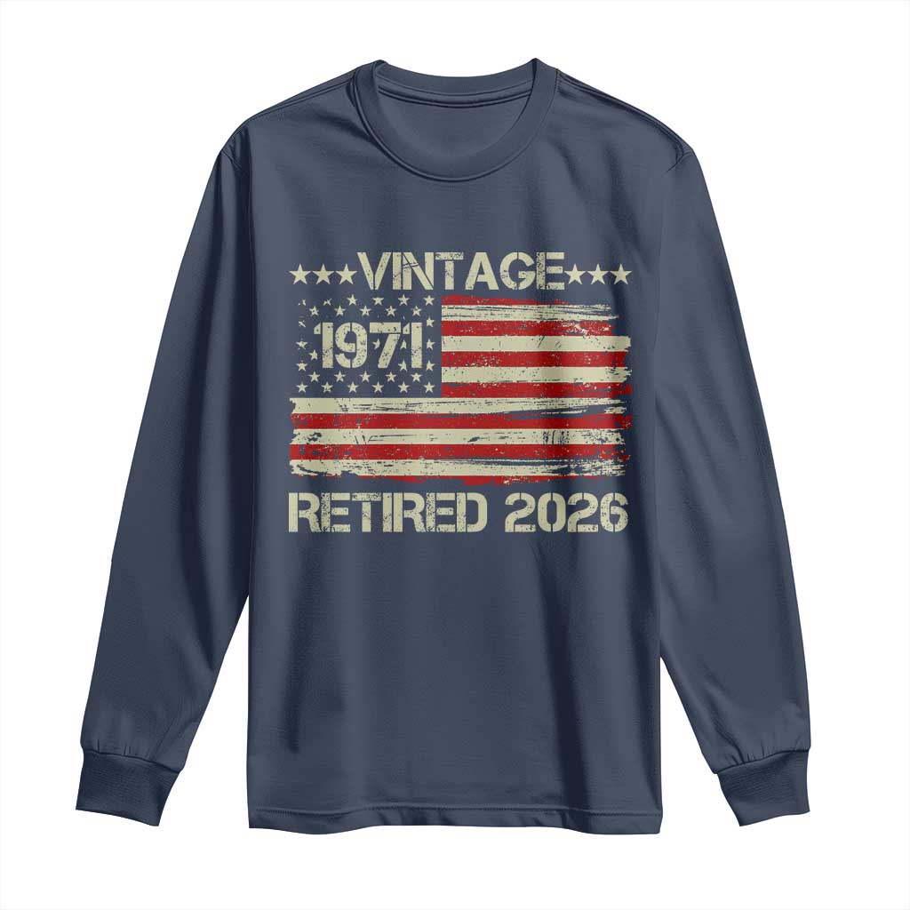 55th Birthday Retirement Long Sleeve Shirt Vintage 1971 Retired 2026 American Flag