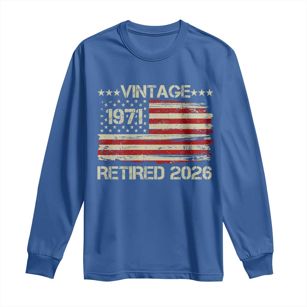 55th Birthday Retirement Long Sleeve Shirt Vintage 1971 Retired 2026 American Flag