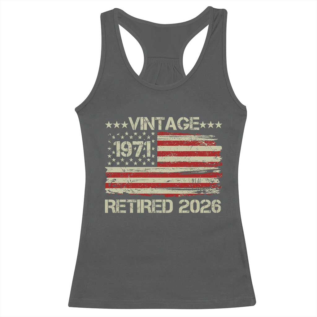 55th Birthday Retirement Racerback Tank Top Vintage 1971 Retired 2026 American Flag
