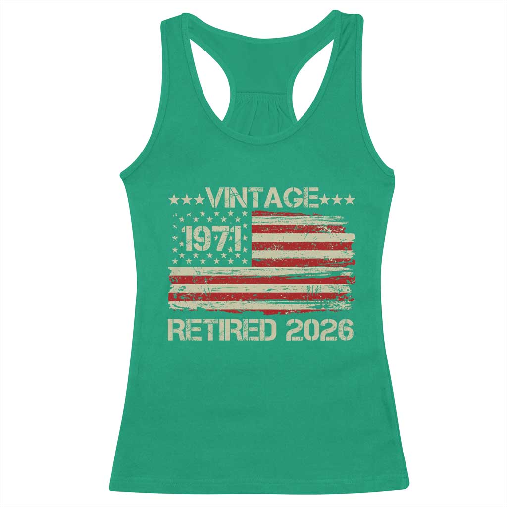 55th Birthday Retirement Racerback Tank Top Vintage 1971 Retired 2026 American Flag