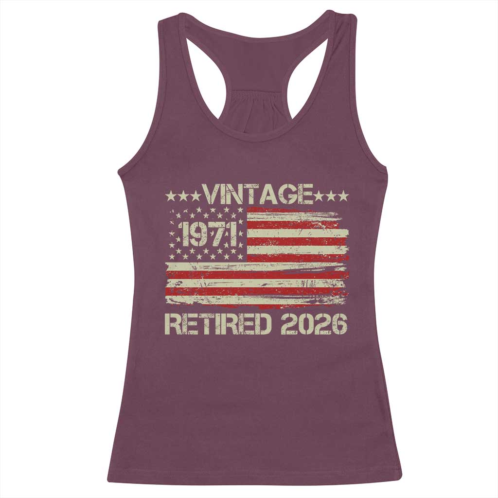 55th Birthday Retirement Racerback Tank Top Vintage 1971 Retired 2026 American Flag