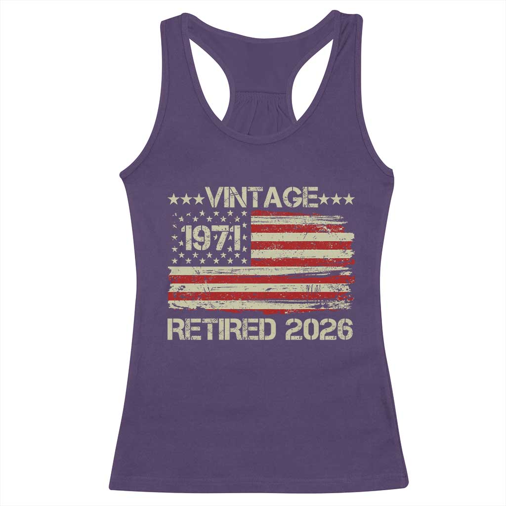 55th Birthday Retirement Racerback Tank Top Vintage 1971 Retired 2026 American Flag