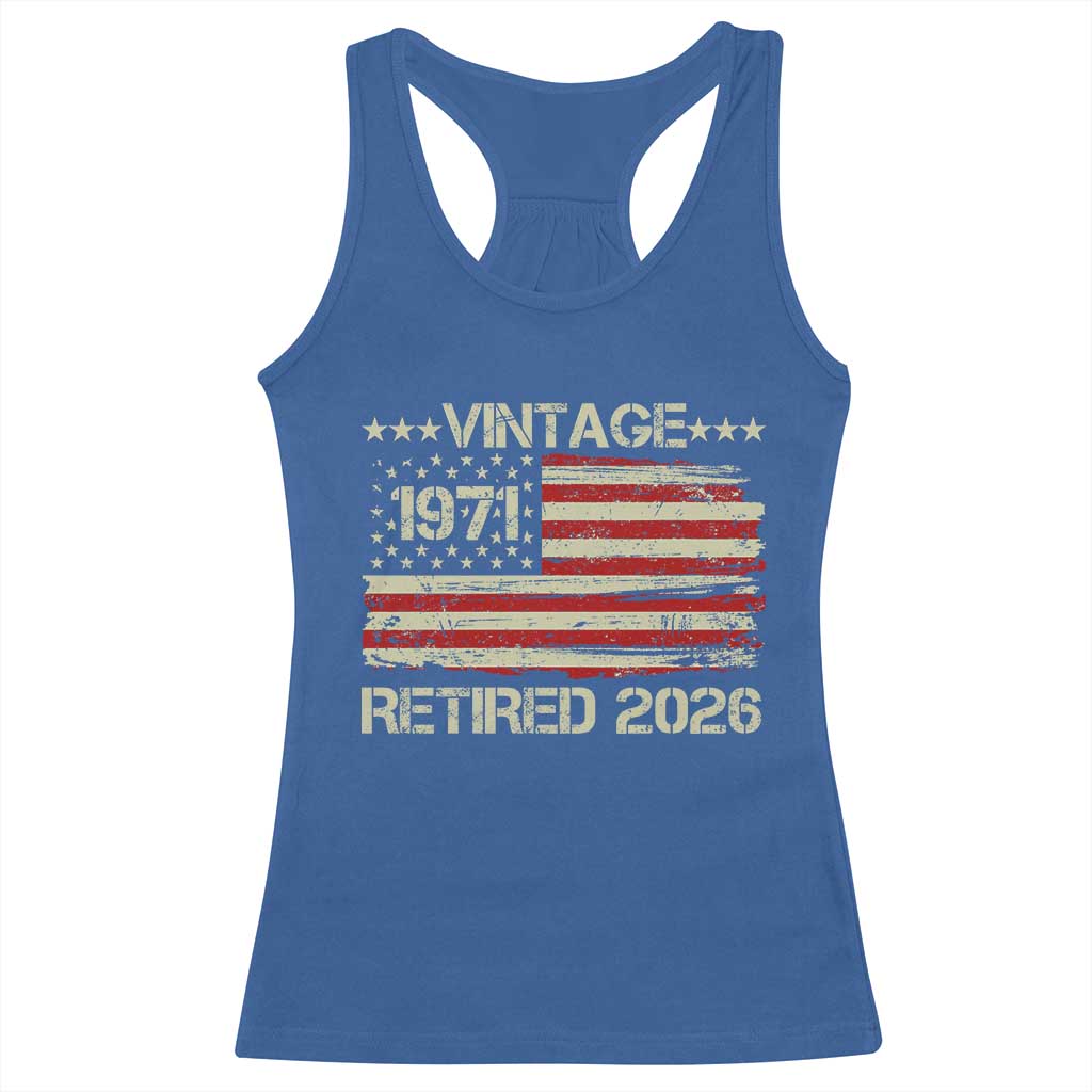 55th Birthday Retirement Racerback Tank Top Vintage 1971 Retired 2026 American Flag