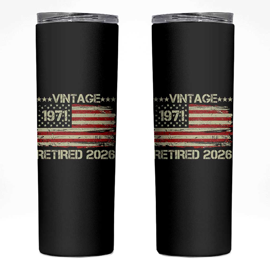 55th Birthday Retirement Skinny Tumbler Vintage 1971 Retired 2026 American Flag