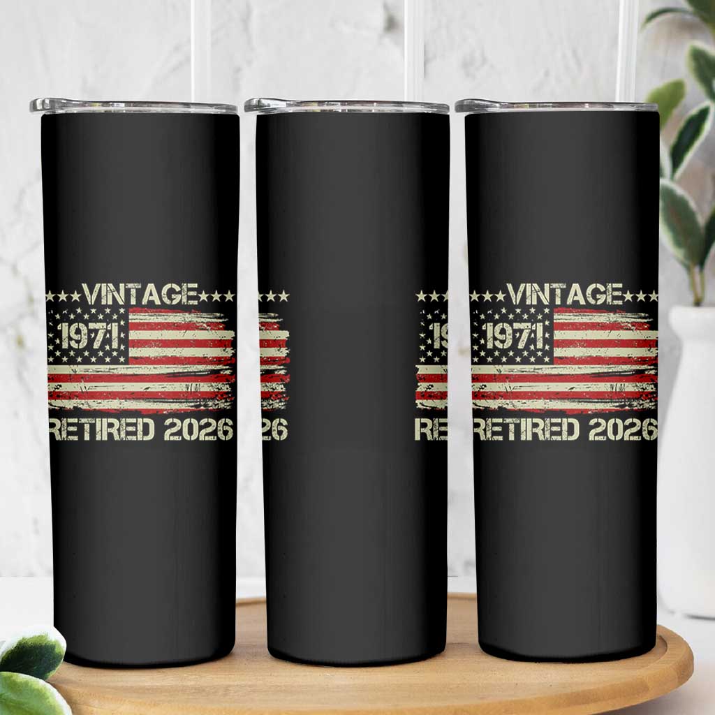 55th Birthday Retirement Skinny Tumbler Vintage 1971 Retired 2026 American Flag