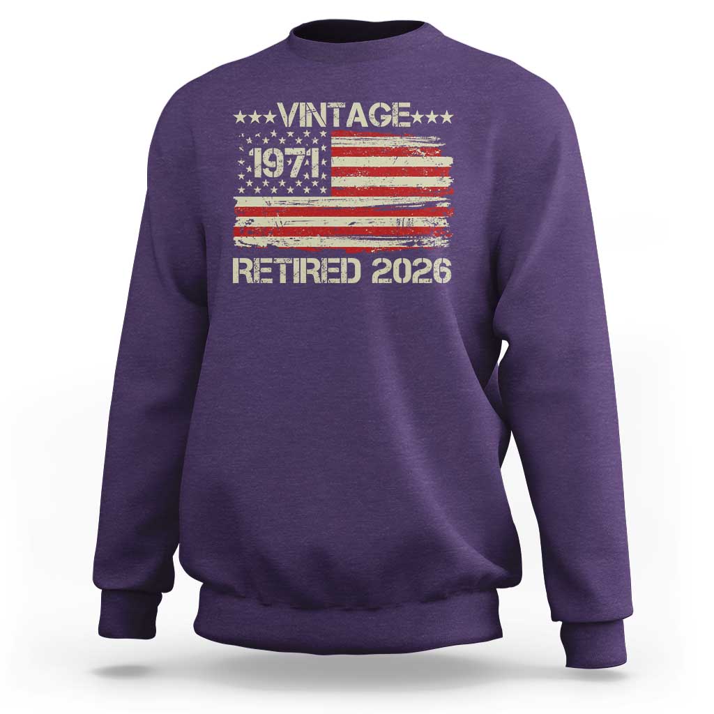 55th Birthday Retirement Sweatshirt Vintage 1971 Retired 2026 American Flag