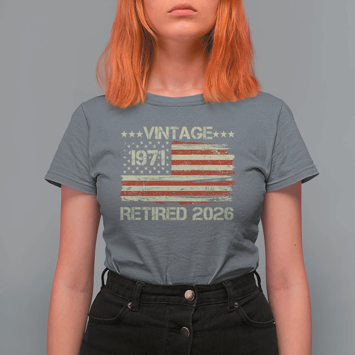 55th Birthday Retirement T Shirt For Women Vintage 1971 Retired 2026 American Flag