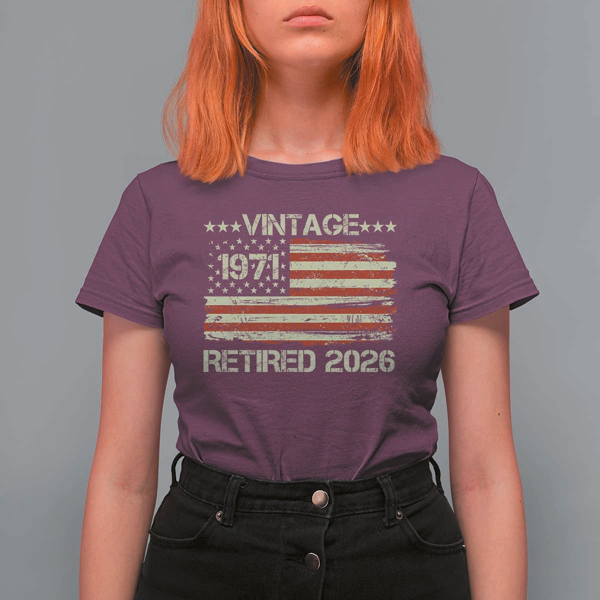 55th Birthday Retirement T Shirt For Women Vintage 1971 Retired 2026 American Flag