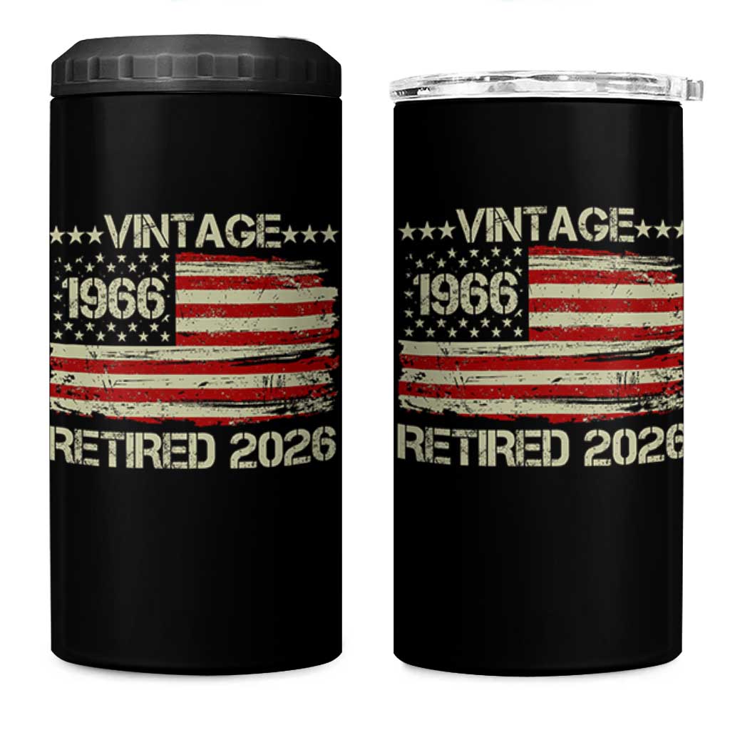 60th Birthday Retirement 4 in 1 Can Cooler Tumbler Vintage 1966 Retired 2026 American Flag