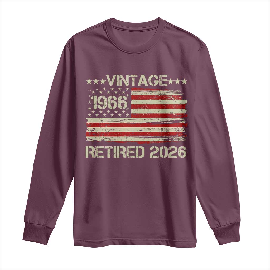 60th Birthday Retirement Long Sleeve Shirt Vintage 1966 Retired 2026 American Flag