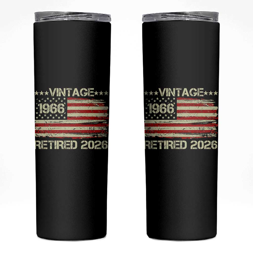 60th Birthday Retirement Skinny Tumbler Vintage 1966 Retired 2026 American Flag