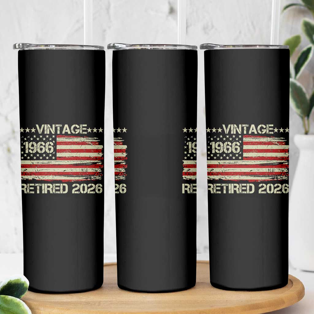 60th Birthday Retirement Skinny Tumbler Vintage 1966 Retired 2026 American Flag