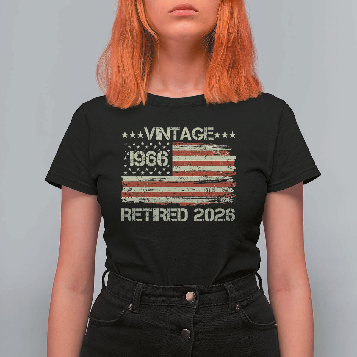 60th Birthday Retirement T Shirt For Women Vintage 1966 Retired 2026 American Flag