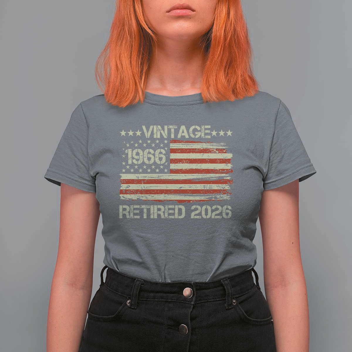 60th Birthday Retirement T Shirt For Women Vintage 1966 Retired 2026 American Flag