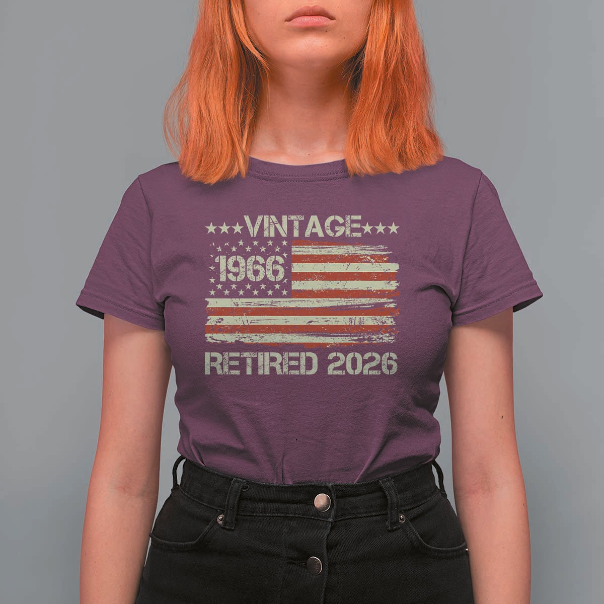 60th Birthday Retirement T Shirt For Women Vintage 1966 Retired 2026 American Flag