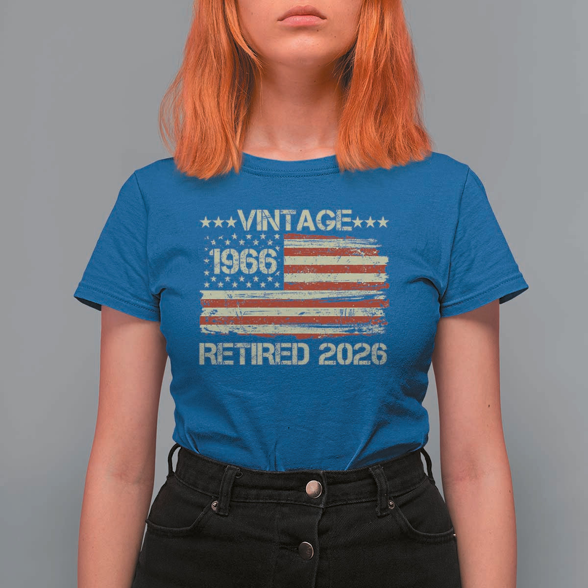 60th Birthday Retirement T Shirt For Women Vintage 1966 Retired 2026 American Flag