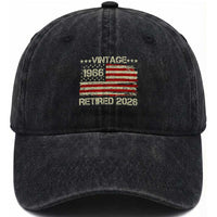60th Birthday Retirement Washed Cotton Baseball Cap Vintage 1966 Retired 2026 American Flag