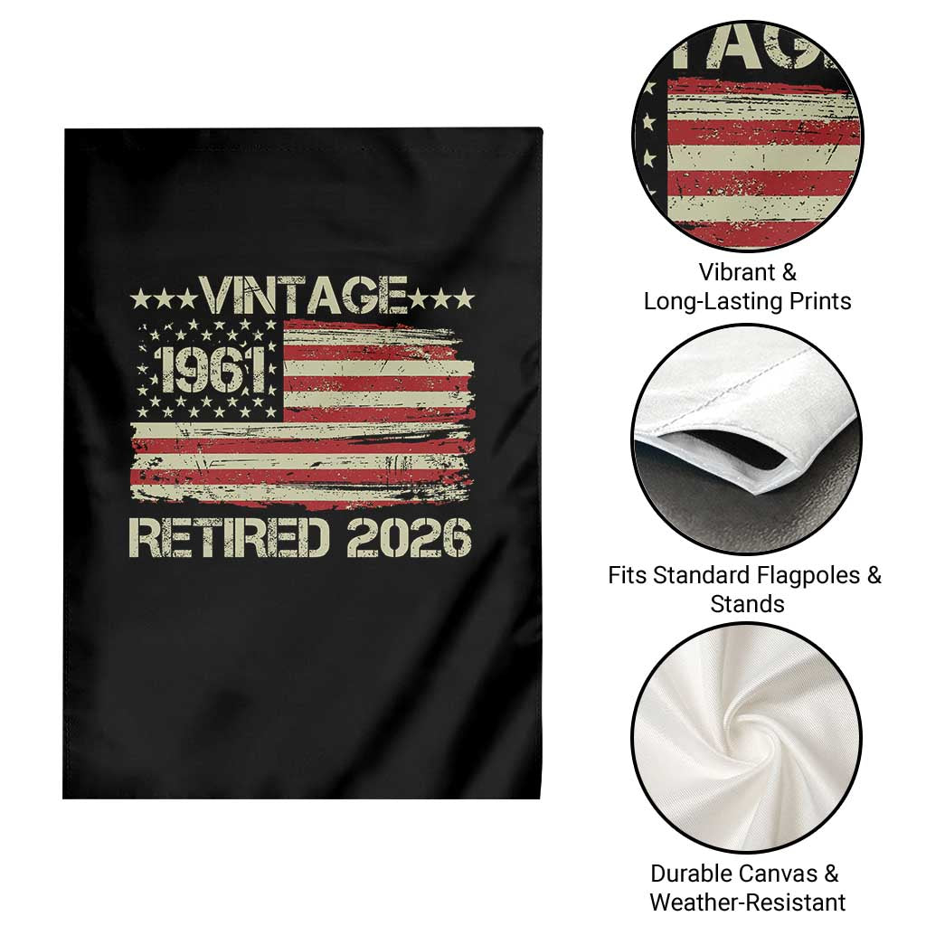 65th Birthday Retirement Garden Flag Vintage 1961 Retired 2026 American Flag