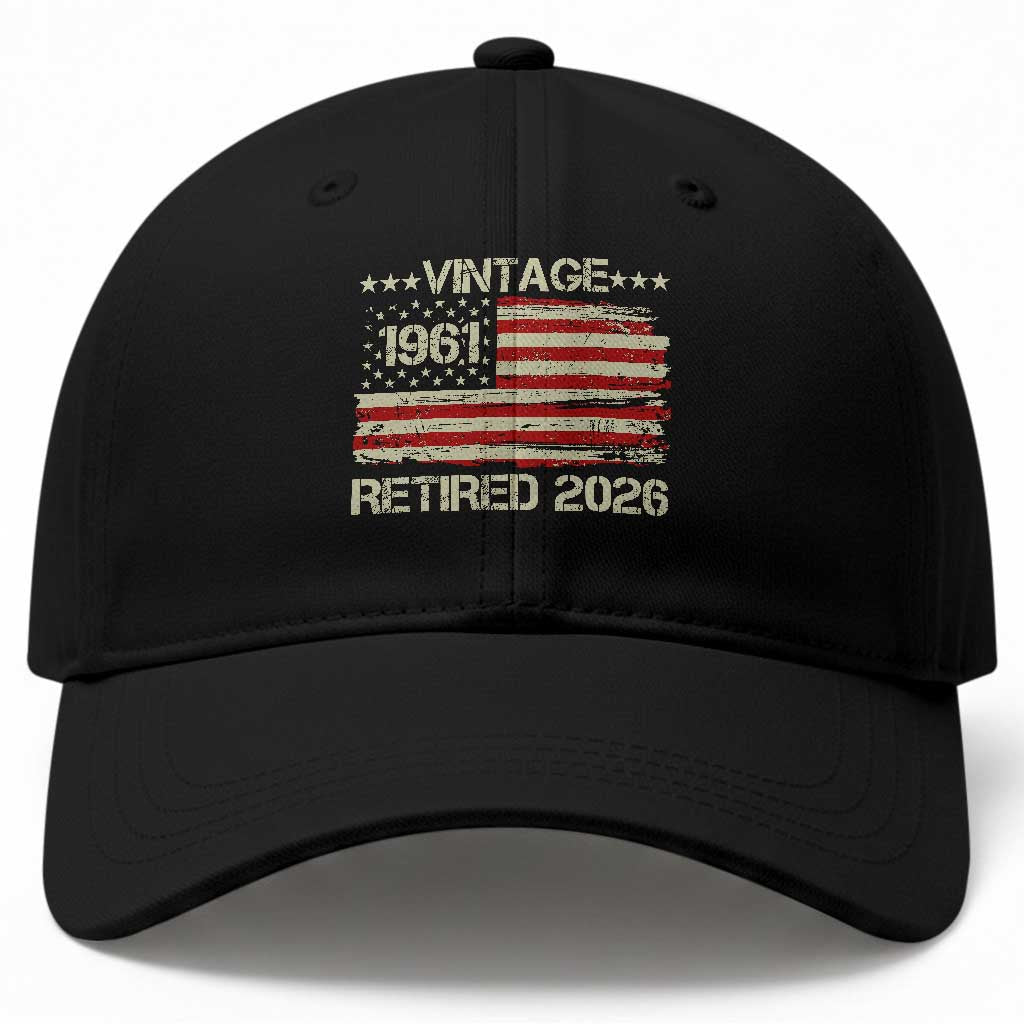 65th Birthday Retirement Baseball Cap Vintage 1961 Retired 2026 American Flag