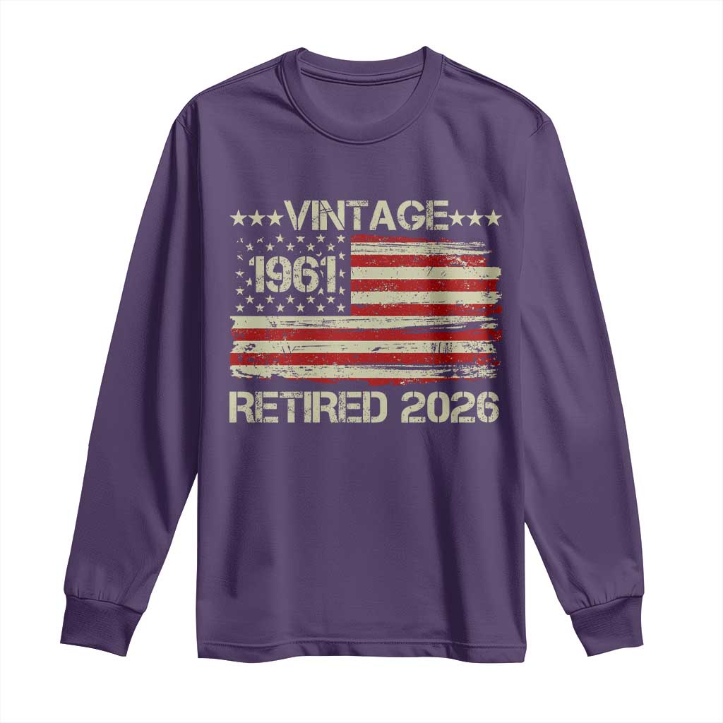 65th Birthday Retirement Long Sleeve Shirt Vintage 1961 Retired 2026 American Flag