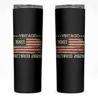 65th Birthday Retirement Skinny Tumbler Vintage 1961 Retired 2026 American Flag