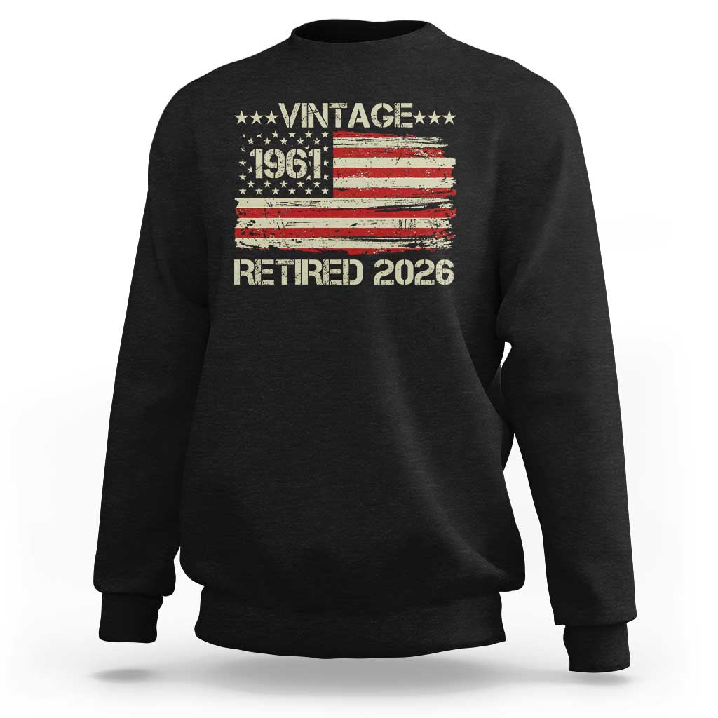 65th Birthday Retirement Sweatshirt Vintage 1961 Retired 2026 American Flag