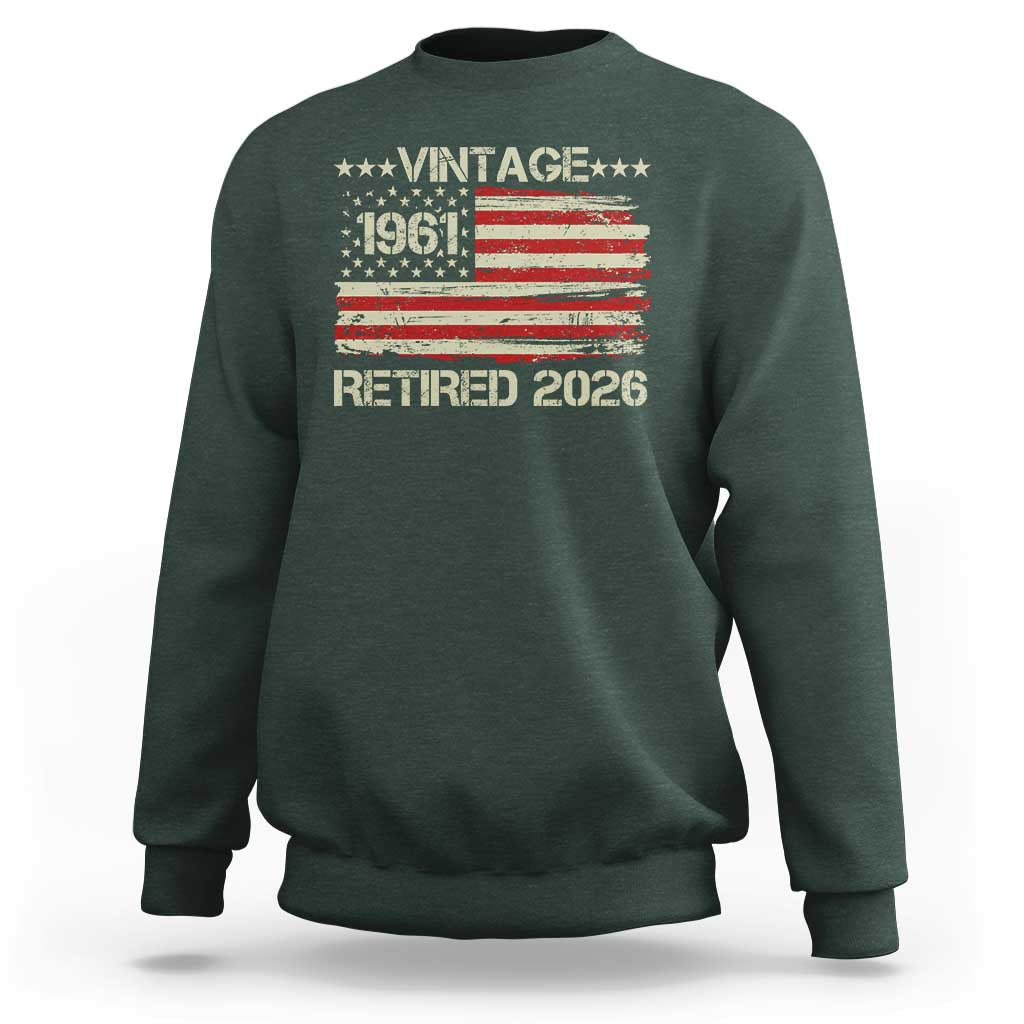 65th Birthday Retirement Sweatshirt Vintage 1961 Retired 2026 American Flag