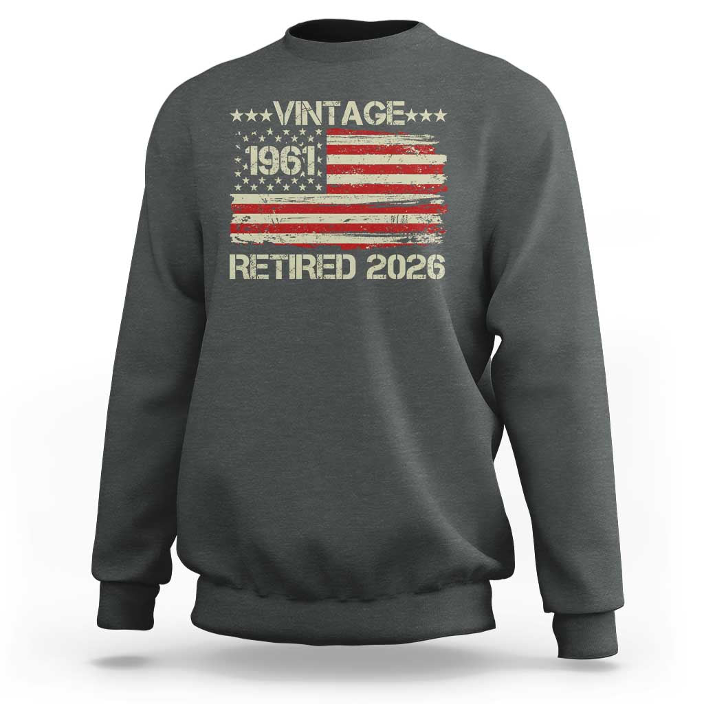 65th Birthday Retirement Sweatshirt Vintage 1961 Retired 2026 American Flag