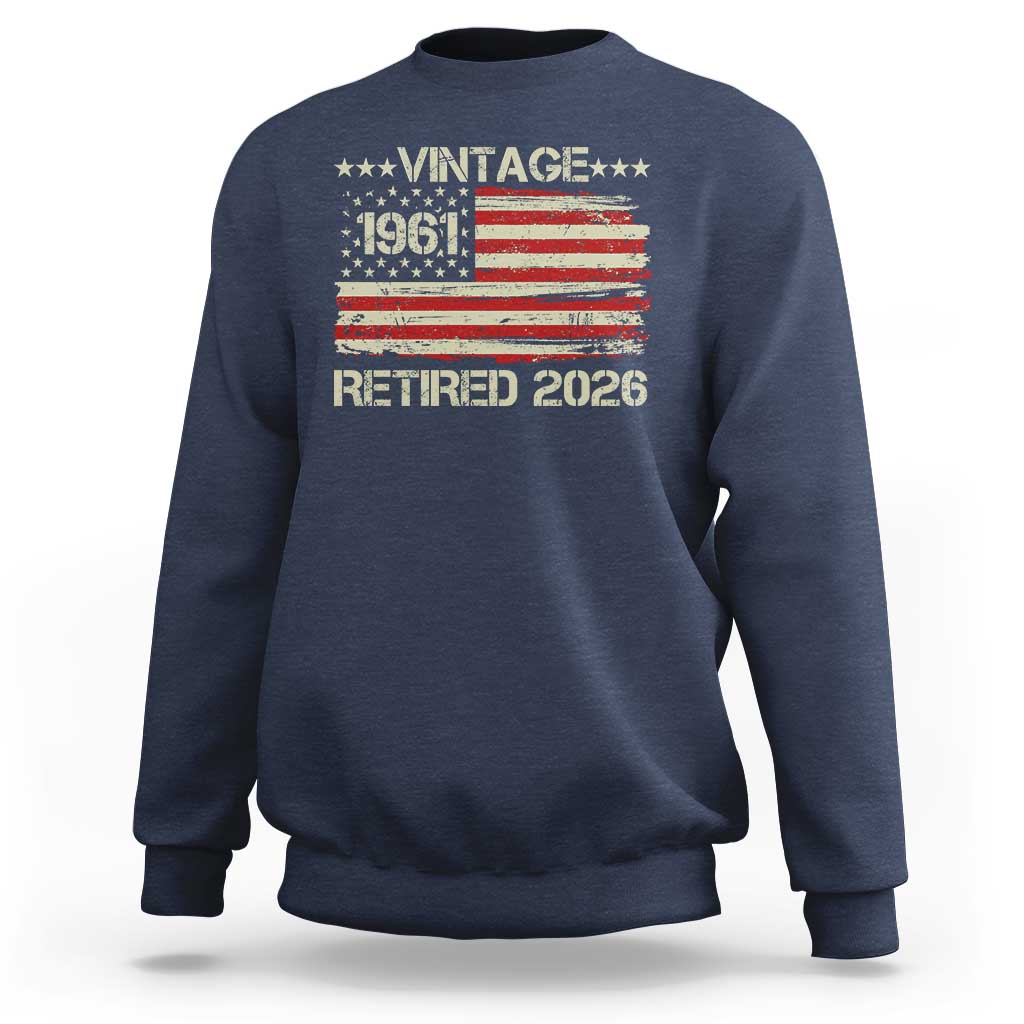 65th Birthday Retirement Sweatshirt Vintage 1961 Retired 2026 American Flag