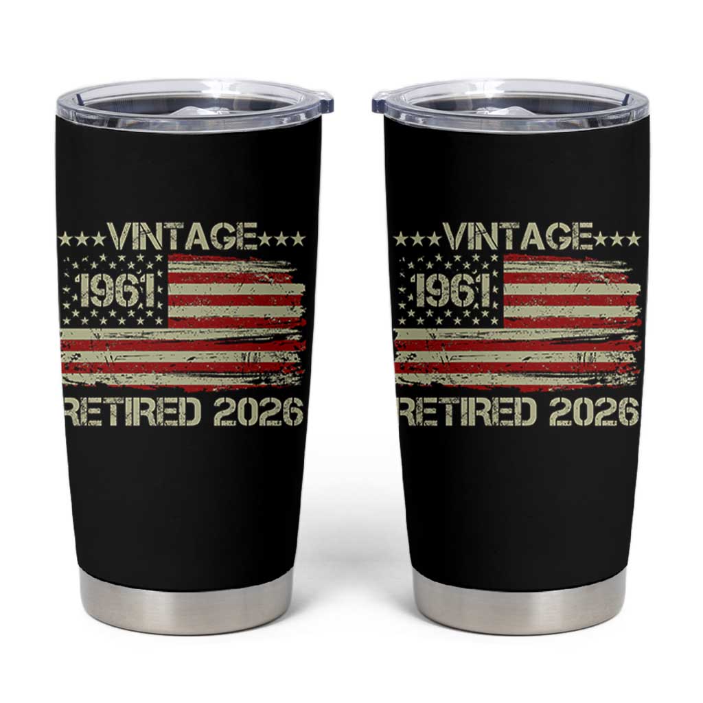 65th Birthday Retirement Tumbler Cup Vintage 1961 Retired 2026 American Flag