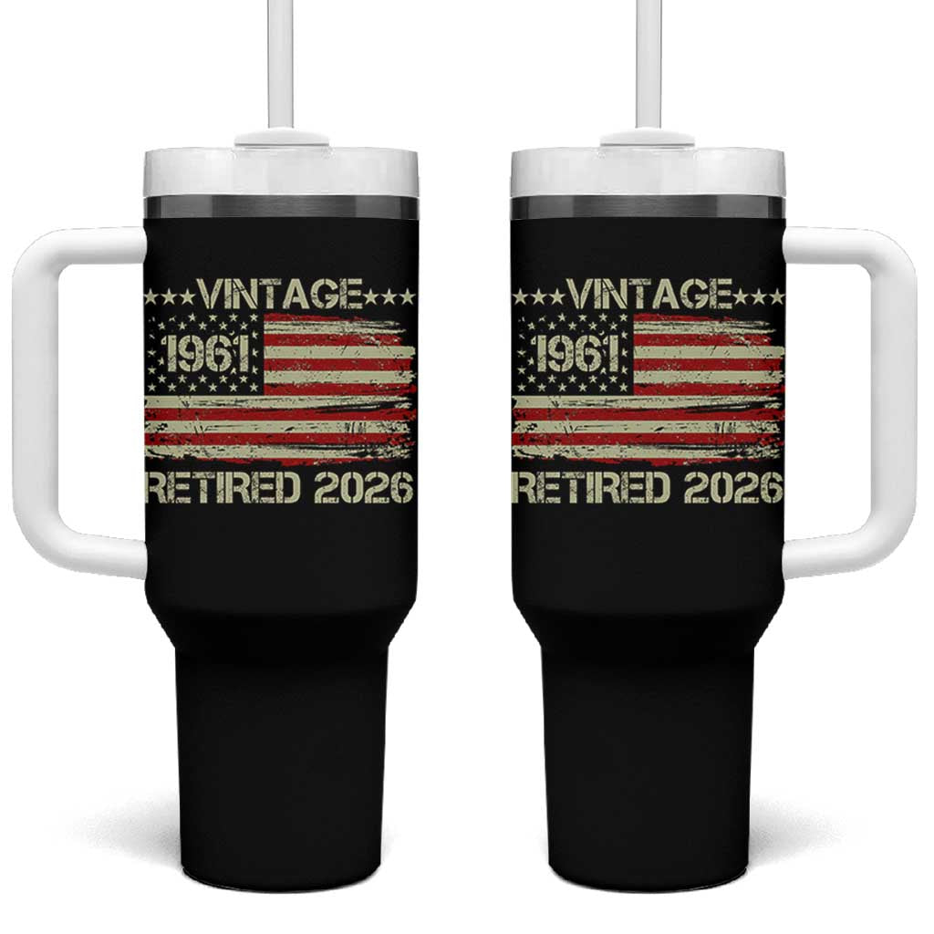65th Birthday Retirement Tumbler With Handle Vintage 1961 Retired 2026 American Flag
