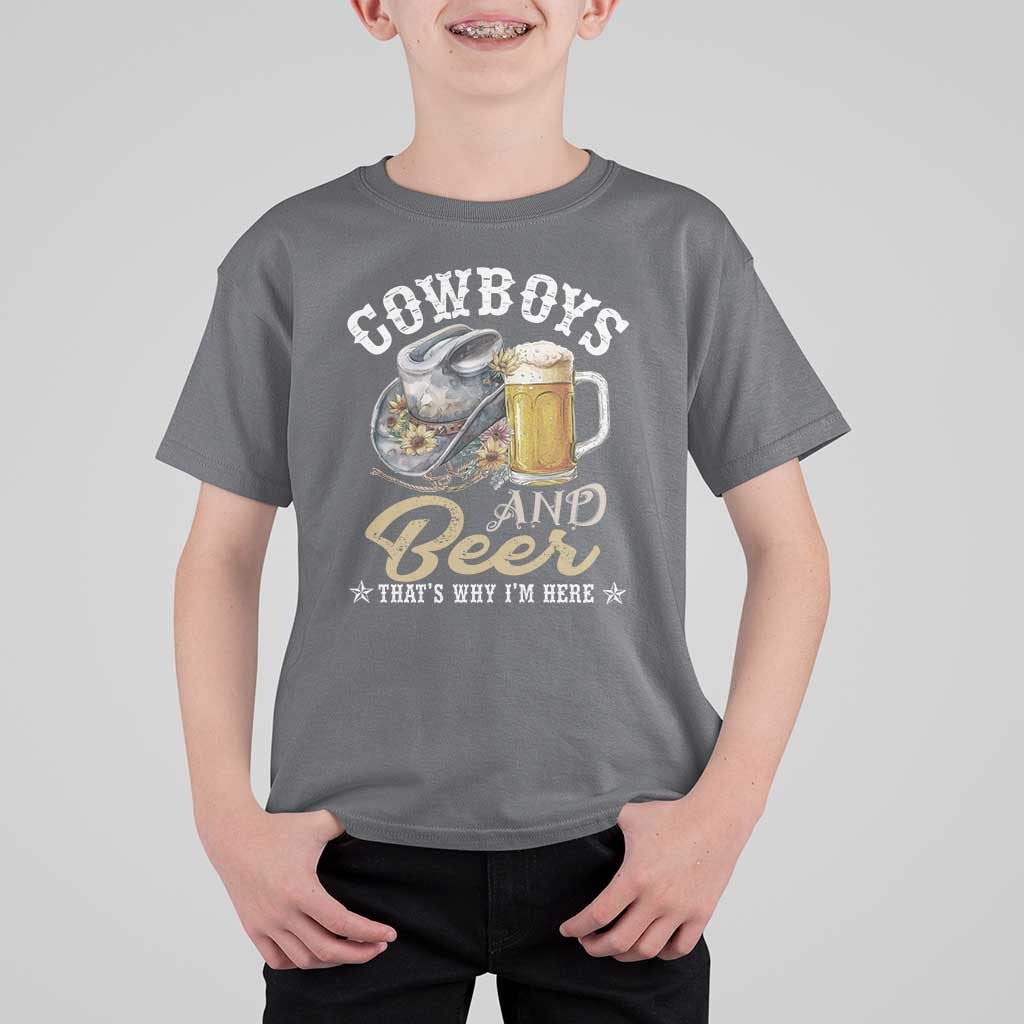 Western T Shirt For Kid Cowboys And Beer That's Why I'm Here Funny Saying - Wonder Print Shop
