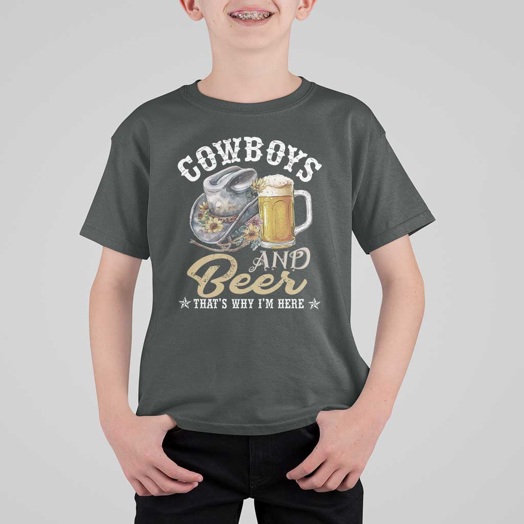 Western T Shirt For Kid Cowboys And Beer That's Why I'm Here Funny Saying - Wonder Print Shop